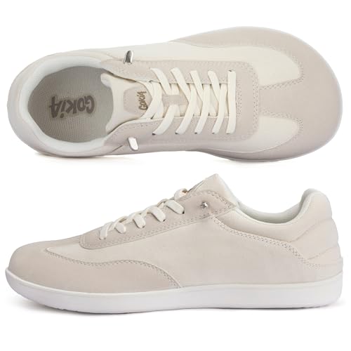 GOKIA Minimalistische Schuhe für Herren, breite Zehenbox, lässig, Barfußschuhe für Spaziergänge, Reisen, Yoga, Camping, Weiss/opulenter Garten, 39.5 EU von GOKIA