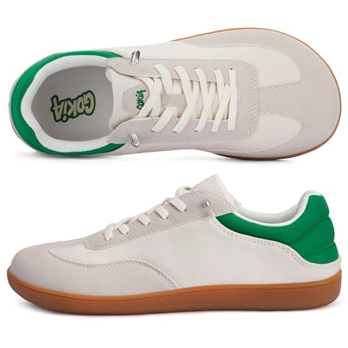 GOKIA Minimalistische Schuhe für Herren, breite Zehenbox, lässig, Barfußschuhe für Spaziergänge, Reisen, Yoga, Camping, weiß / grün, 39.5 EU von GOKIA