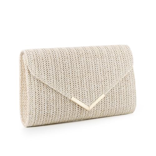 GOKTOW Stroh Clutch Bag Damen Sommer Abendtasche Raffia Rattan-Kupplung Geflochtene Strandhandtasche von GOKTOW