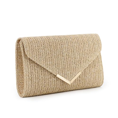 GOKTOW Stroh Clutch Bag Damen Sommer Abendtasche Raffia Rattan-Kupplung Geflochtene Strandhandtasche von GOKTOW