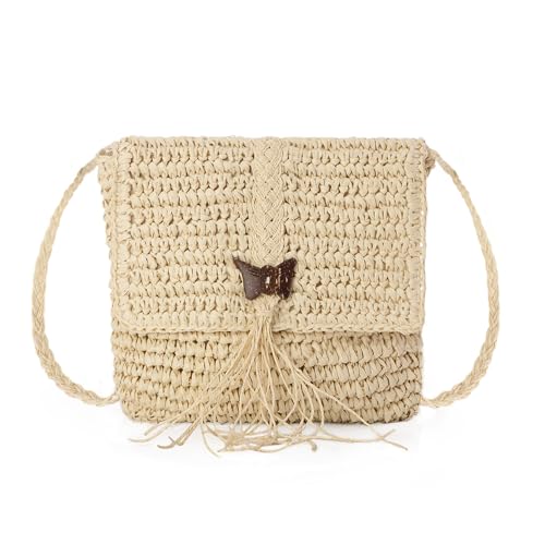 GOKTOW Stroh-Clutch-Umhängetasche für Damen, Sommer, Strand, Stroh, Schultertasche, Bast, handgewebt, Beige von GOKTOW