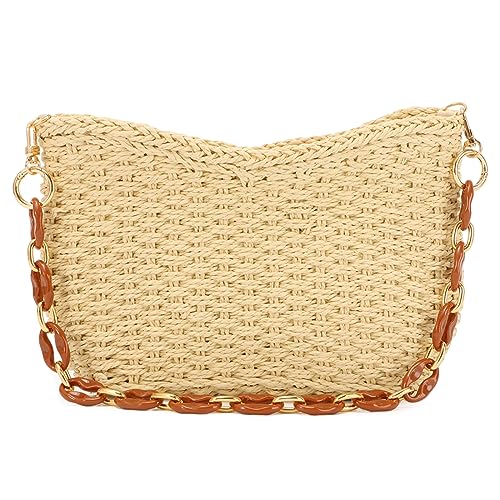 GOKTOW Stroh gewebte Umhängetasche für Frauen Sommer Strand Reise Crossbody Handtasche Classics Satchel Geldbörse, Beige von GOKTOW