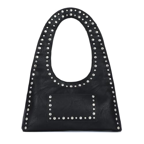 GOKTOW Y2K Hobo-Tasche mit Nieten, PU-Leder, Vintage-Tragetasche, Schultertasche für den täglichen Pendler, Schwarz, Einheitsgröße GOKTOW Y2K Hobo-Tasche mit Nieten, PU-Leder, Vintage-Tragetasche, Schultertasche für den täglichen Pendler, Schwarz, Einheitsgröße von GOKTOW