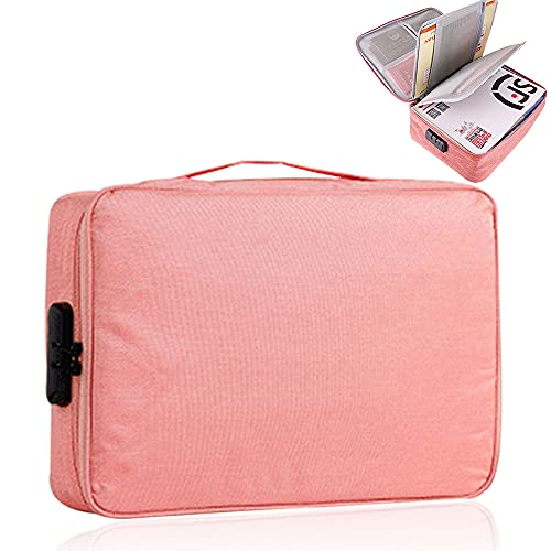 GOLCUGYJH Multifunktionaler wasserdichter Dokumenten-Organizer, sichere Dokumenten-Aufbewahrungstasche mit Schloss, tragbarer Dokumentenmappe für Zuhause, Büro, Reisen, Verträge, Schwarz (rosa) von GOLCUGYJH