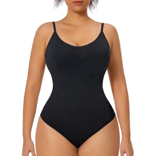 GOLD CARP Shapewear Damen Bauchweg Bodysuit Figurenformend Formende Bodys Nahtlos Body Shaper Verstellbarer Schultergurt Tummy Control Unterwäsche Jumpsuit Tanga-schwarz M von GOLD CARP