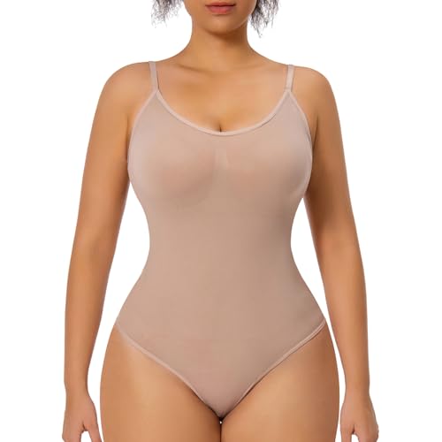 GOLD CARP Shapewear Damen Bauchweg Bodysuit Figurenformend Formende Bodys Nahtlos Body Shaper Verstellbarer Schultergurt Tummy Control Unterwäsche Taillenformer Jumpsuit Tanga-beige 2XL von GOLD CARP