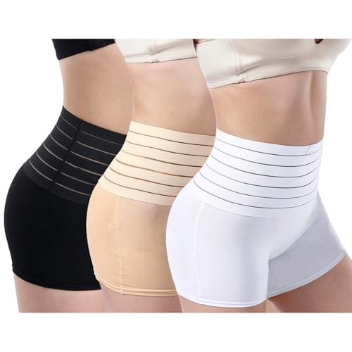 GOLD CARP Shapewear Damen Bauchweg Miederpants Hohe Taille Unterwäsche Bogen,Schwarz+Weiß+Beige,L von GOLD CARP