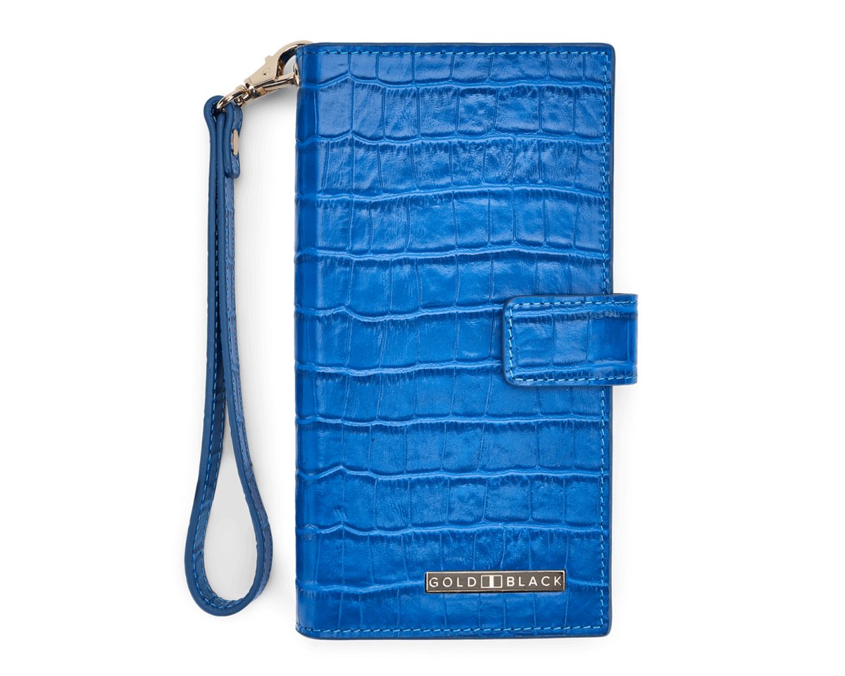 GOLDBLACK Geldbörse Billion Geldbörse mit Handyfach aus Leder Kroko-Prägung Blau von GOLDBLACK