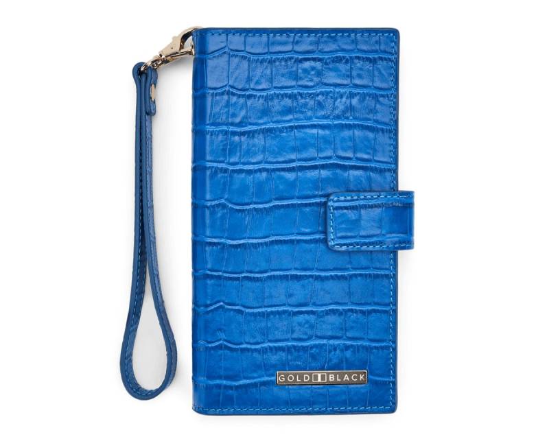 GOLDBLACK Geldbörse Billion Geldbörse mit Handyfach aus Leder Kroko-Prägung Blau von GOLDBLACK