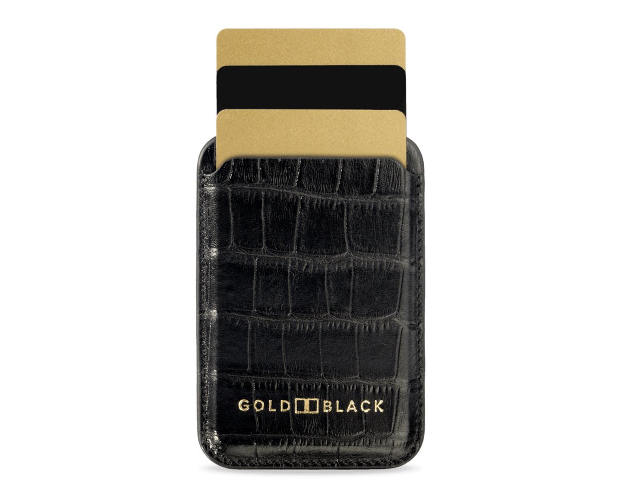 GOLDBLACK Geldbörse iPhone MagSafe Wallet Leder mit Kroko-Prägung Schwarz von GOLDBLACK