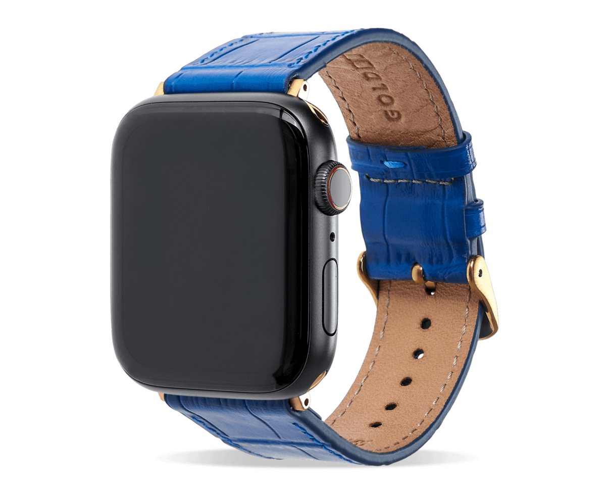 GOLDBLACK Smartwatch-Armband Apple Watch Armband KROKO-PRÄGUNG blau (Adapter gold) von GOLDBLACK