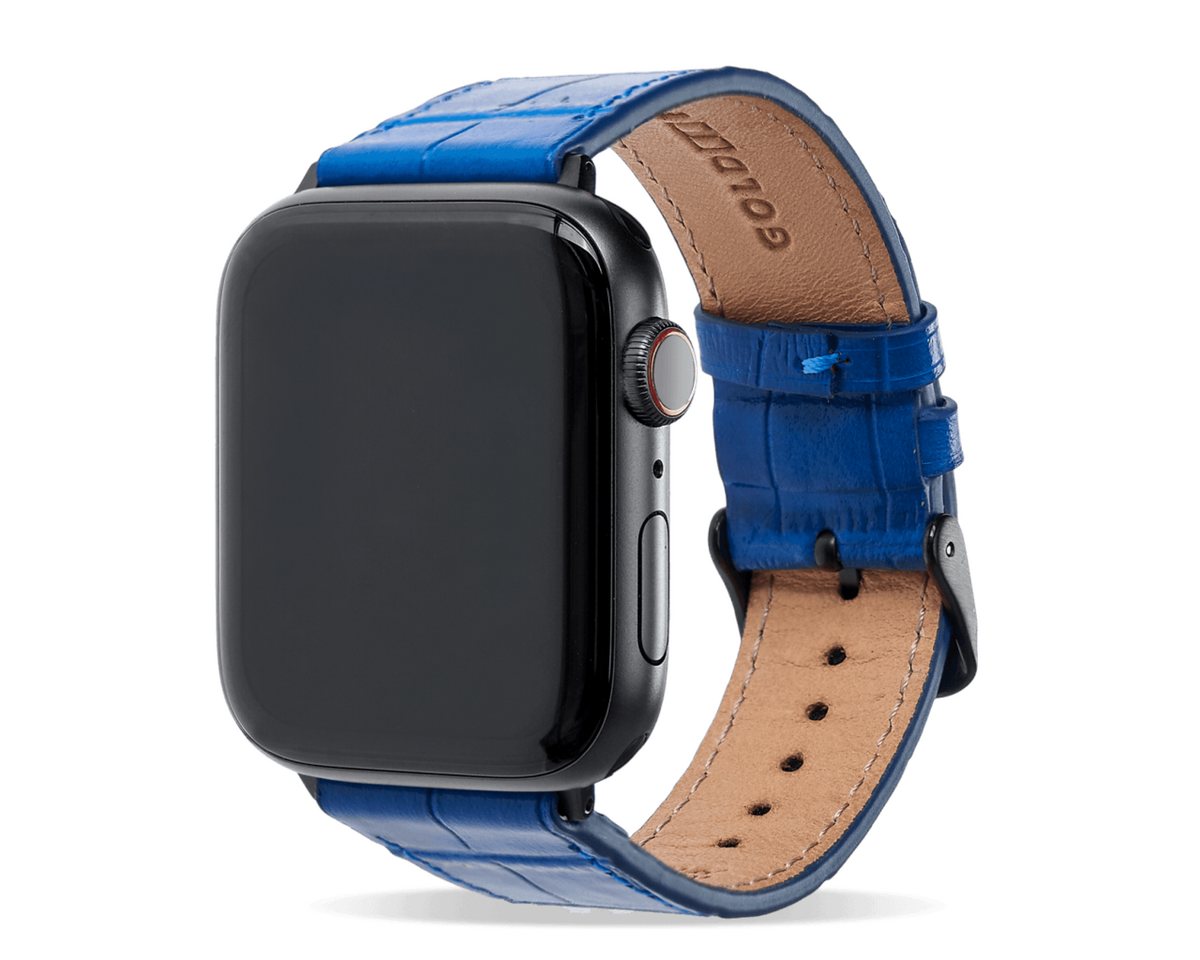 GOLDBLACK Smartwatch-Armband Apple Watch Armband KROKO-PRÄGUNG blau (Adapter schwarz) von GOLDBLACK