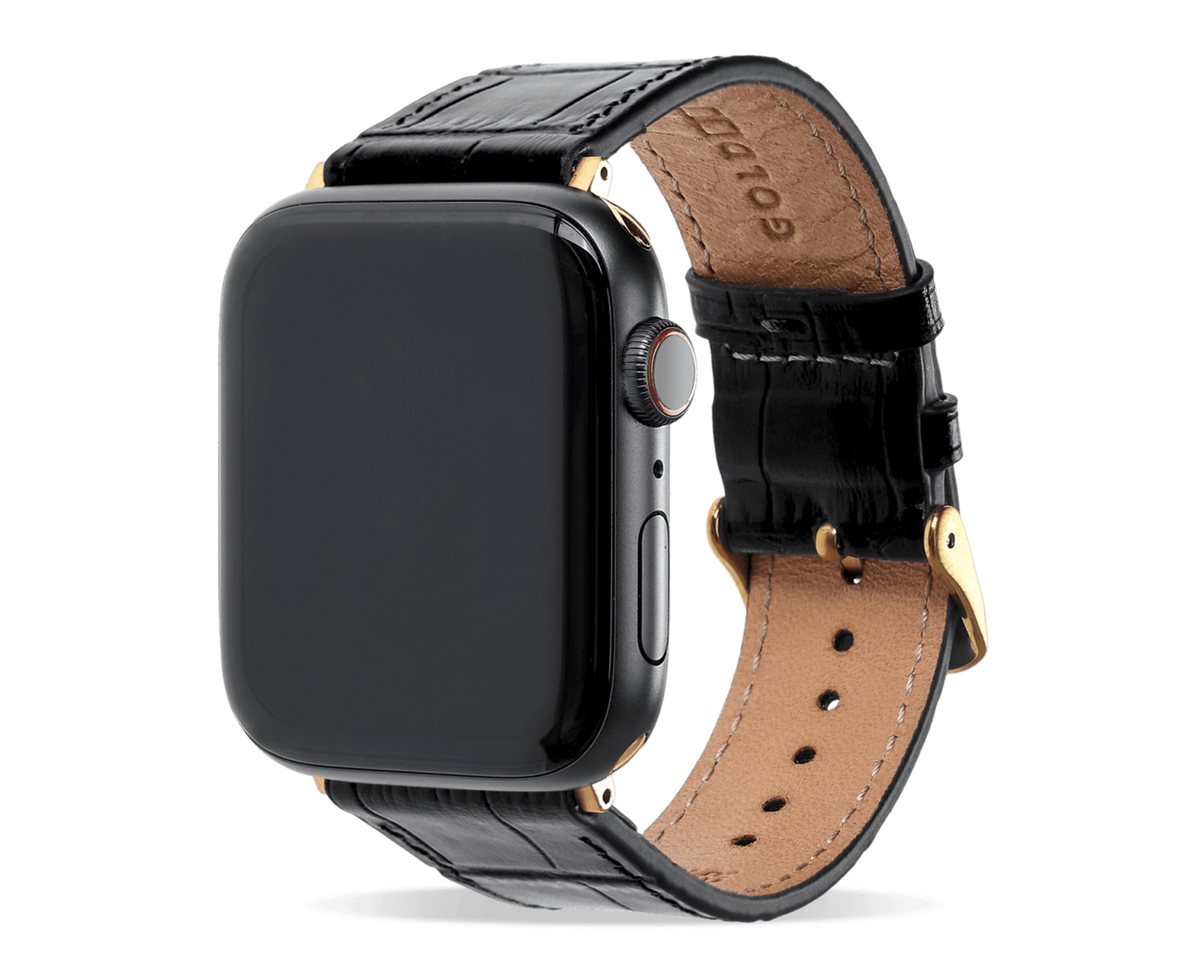 GOLDBLACK Smartwatch-Armband Apple Watch Armband KROKO-PRÄGUNG schwarz (Adapter gold) von GOLDBLACK