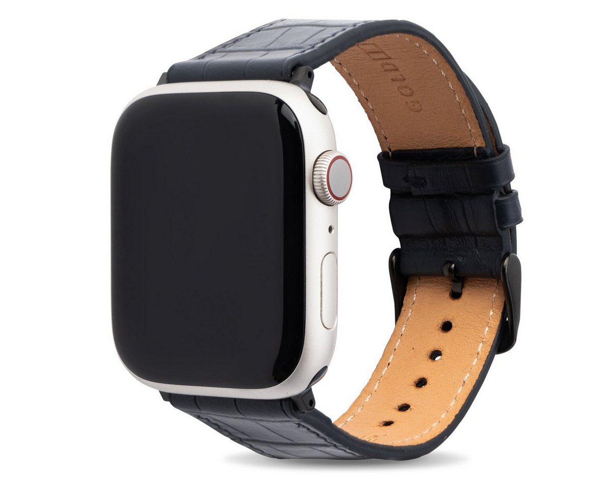 GOLDBLACK Smartwatch-Armband Apple Watch Leder Armband CrocPrestige blau (Adapter schwarz) von GOLDBLACK