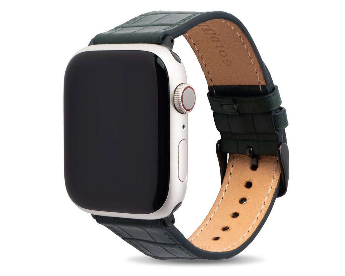 GOLDBLACK Smartwatch-Armband Apple Watch Leder Armband CrocPrestige grün (Adapter schwarz) von GOLDBLACK