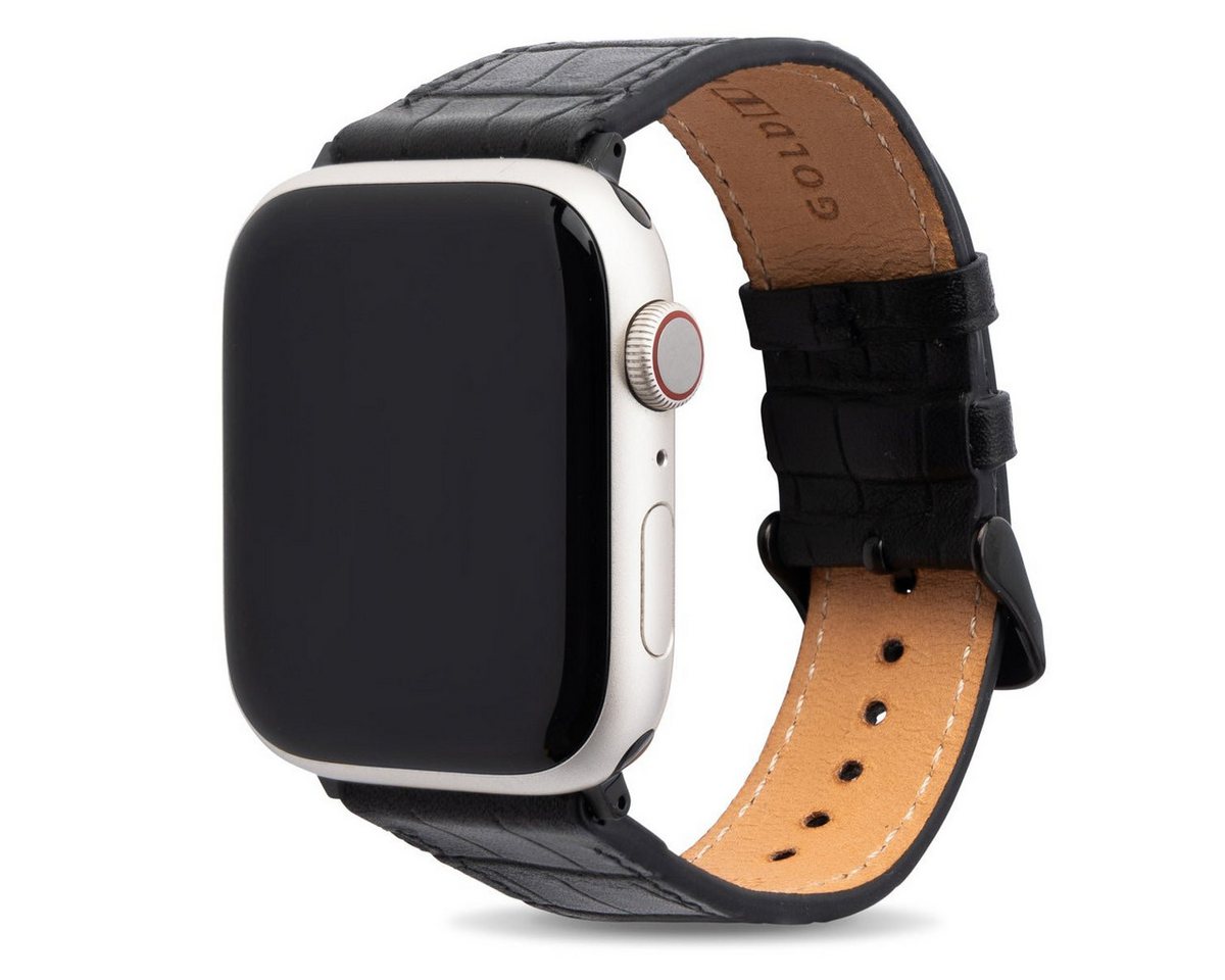 GOLDBLACK Smartwatch-Armband Apple Watch Leder Armband CrocPrestige schwarz(Adapter schwarz) von GOLDBLACK
