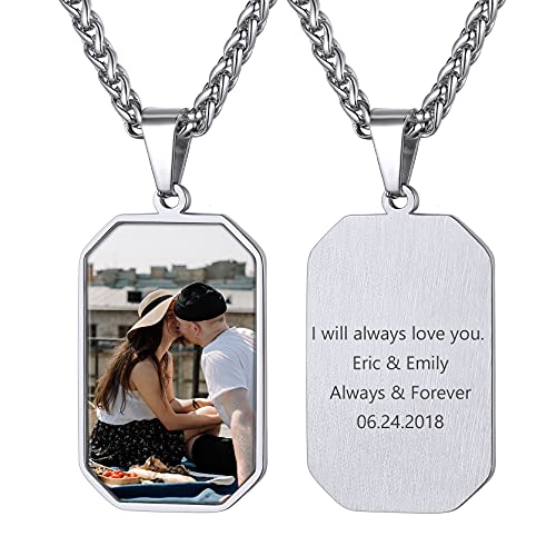 GOLDCHIC JEWELRY Acht Schnittkanten räumlich Anhänger aus Edelstahl mit Eigener Fotogravur und Textgravur Foto Anhänger mit Glasschicht 55cm + 5cm Kabelkette für Damen/Herren von GOLDCHIC JEWELRY