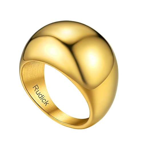 Anpassbarer Schlichter Polierter Ring Gewölbtes Siegelband mit Motiv-Gravur 16mm breit Edelstahl Glänzender Stapelbarer Fingerring Konvexer Band Ring Schmuck Accessoire Ringgröße 54.4（17.3） in Gold von GOLDCHIC JEWELRY