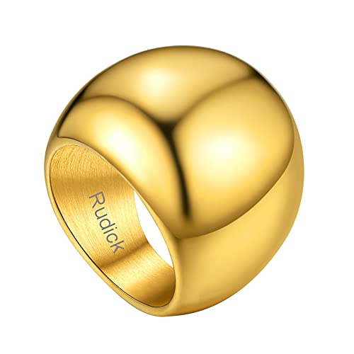 Benutzerdefinierter Simpel Schlichter Polierter Fingerring mit Gravur 23.5mm Edelstahl Konvexer Bandring Dünne Stapelbarer Ring für Geburtstag Valentinstag Jubiläum Ringgröße 54.4（17.3） in Gold von GOLDCHIC JEWELRY