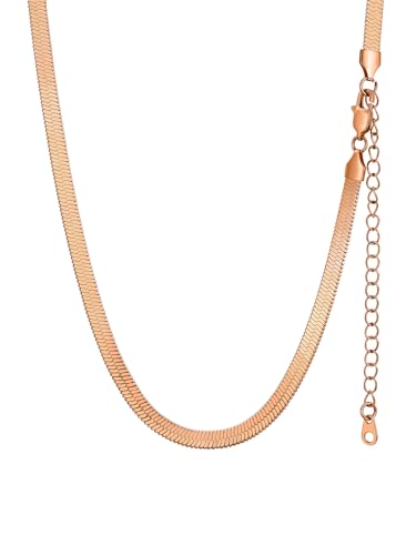 GOLDCHIC JEWELRY Damen Flache Schlangenkette ohne Anhänger aus Edelstahl 5mm Breite Fischgrätenmuster Kette Choker Schlichte Kette mit 46cm+9cm Kette in Rosegold für Geburtstag Valentinstag Jubiläum von GOLDCHIC JEWELRY