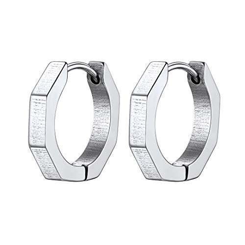 Damne Ohrstecker aus Edelstahl Achteckig Stil 13mm Damen Kleine Ohrringe in Silberfarbe Hypoallergen Knorpel Klein Huggie Hoop von GOLDCHIC JEWELRY