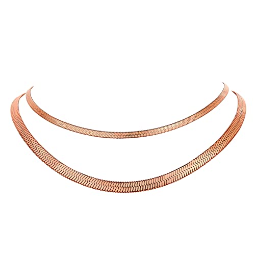 Edelstahl doppellagige Flache Schlangenkette ohne Anhänger in 3mm 5mm Stapelbare Choker Schlichte Kette Modeschmuck mit 32cm+9cm und 38cm+9cm Kette in Rosegold für Freundin Schwester Mutter von GOLDCHIC JEWELRY