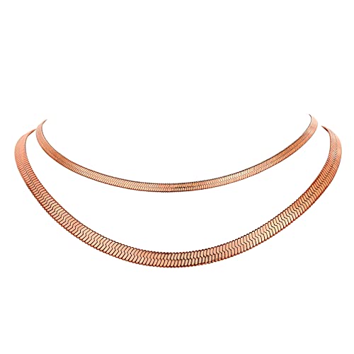 Edelstahl doppellagige Flache Schlangenkette ohne Anhänger in 3mm 5mm Stapelbare Choker Schlichte Kette Modeschmuck mit 32cm+9cm und 38cm+9cm Kette in Rosegold für Freundin Schwester Mutter Edelstahl doppellagige Flache Schlangenkette ohne Anhänger in 3mm 5mm Stapelbare Choker Schlichte Kette Modeschmuck mit 32cm+9cm und 38cm+9cm Kette in Rosegold für Freundin Schwester Mutter von GoldChic