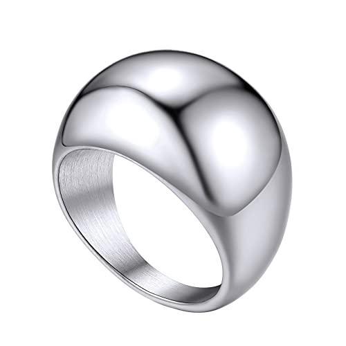 Einfacher Cabochon-Ring Edelstahl Gewölbter Ring 16mm breit Mode Dünne Stapelbarer Ringe für Damen Schlichter polierter Ring Ringgröße 56.5（18.1） in Silber für Geburtstag Valentinstag Jubiläum von GOLDCHIC JEWELRY