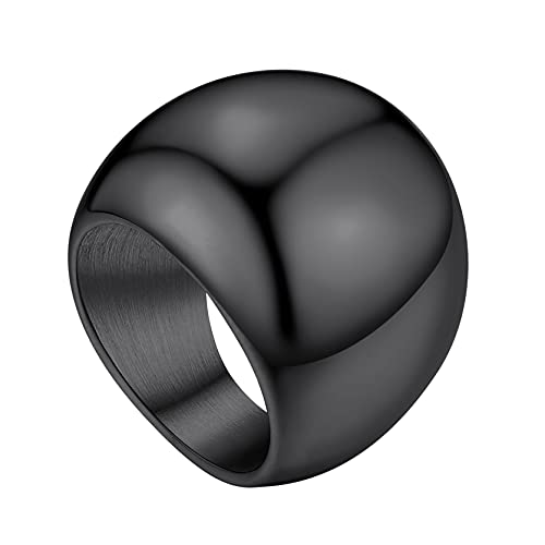 Einfacher Damen Kuppelring aus Edelstahl 23.5mm breit Schlichter Glänznder Polierter Siegelring Mode Schmuck Accessoire für Paarring Freundschaftsring Partnerring Ringgröße 54.4（17.3） in Schwarz von GoldChic