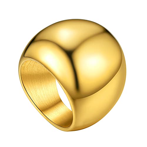 Einfacher Konvexer Damen Siegelring 23.5mm Edelstahl Schlichter Gewölbter Polierter Fingerring Schmal Stapelbarer Ring für Verlobungsring Freundschaftsring Partnerring Ringgröße 56.5（18.1） in Gold von GOLDCHIC JEWELRY