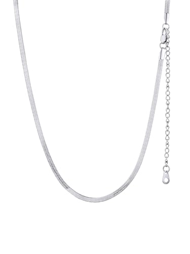 GoldChic Fashion Flache Schlangenkette Fischgrätenmuster Kette Choker Breite 3mm Zarte Schlangenkette ohne Choker mit 46cm+9cm Kette in Silber für Freudin Schwester Mutter von GoldChic