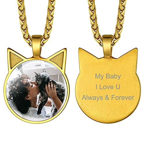 GOLDCHIC JEWELRY Anhänger Katze Edelstahl Fotoketten Personalisierte Halsketten mit Textgravur 18K Vergoldet 55cm+5cm Verlängerkette Glasschicht Anhänger für Tochter Schwester von GOLDCHIC JEWELRY