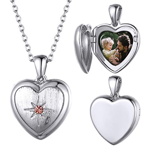 Damen Halskette Medaillon mit Polarstern Geburtstein S925 Silber Medaillon Photo Anhänger zum Öffnen Silberfarbe Herzanhänger Halskette für Damen Mädchen von GoldChic