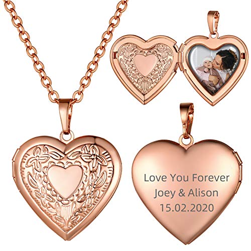 Damen Halskette aus Kupfer Herz Bilder Amulett mit Bild Medaillon aufklappbar Rosevergoldet Herzanhänger Halskette Kettenanhänger mit Bildgravur für Damen Mädchen Damen Halskette aus Kupfer Herz Bilder Amulett mit Bild Medaillon aufklappbar Rosevergoldet Herzanhänger Halskette Kettenanhänger mit Bildgravur für Damen Mädchen von GoldChic