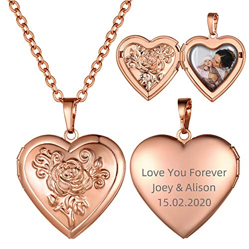 GoldChic Damen Herz Photo Amulett aus Kupfer Rosemuster Relief Personalisierte Foto Anhänger Rosevergoldet Damen Halskette Amulett für Valentinstag Jahrestag GoldChic Damen Herz Photo Amulett aus Kupfer Rosemuster Relief Personalisierte Foto Anhänger Rosevergoldet Damen Halskette Amulett für Valentinstag Jahrestag von GoldChic