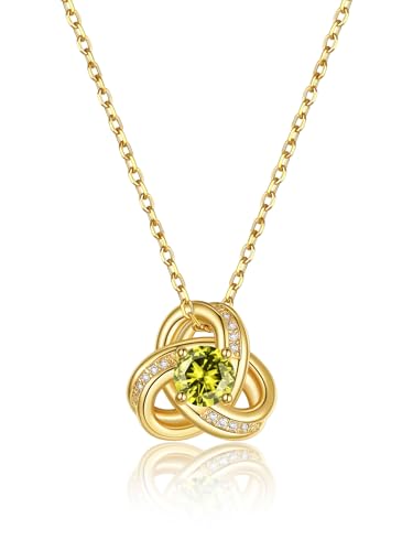 GoldChic Damen Kette Solitär August Halskette Anhänger Triquetra Keltische Knoten Frauenkette 41CM Kupfer Rolokette mit Stein Peridot Choker Layering-Kette Zirkonia Schmuck Accessoire von GoldChic