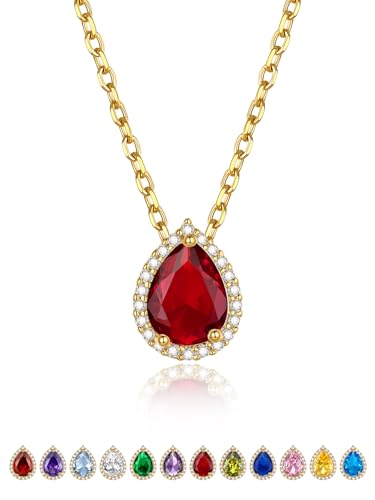 GoldChic Damen Kette Zirkonia Juli Halskette Anhänger Frauenkette 41CM Kupfer Rolokette mit Stein Rubin Choker Layering-Kette Solitär Schmuck Accessoire von GoldChic