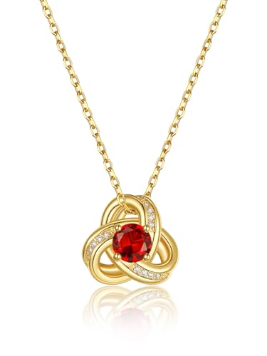 GoldChic Damen Kette Solitär Juli Halskette Anhänger Triquetra Keltische Knoten Frauenkette 41CM Kupfer Rolokette mit Stein Rubin Choker Layering-Kette Zirkonia Schmuck Accessoire von GoldChic