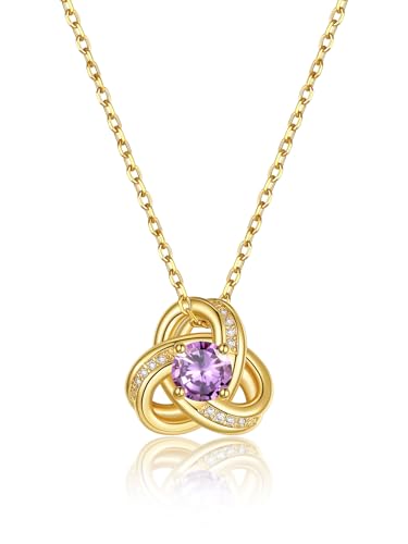 GoldChic Damen Kette Solitär Juni Halskette Anhänger Triquetra Keltische Knoten Frauenkette 41CM Kupfer Rolokette mit Stein Alexandrit Choker Layering-Kette Zirkonia Schmuck Accessoire von GoldChic