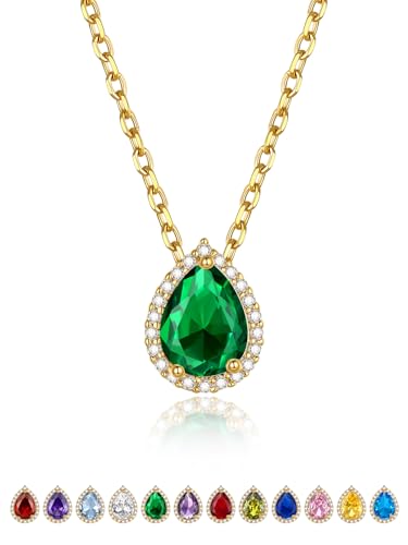 GOLDCHIC JEWELRY Damen Kette Mai Halskette Frauenkette 41CM Kupfer Rolokette Geburtsstein Smaragd Choker Layering-Kette Schmuck Accessoire von GoldChic