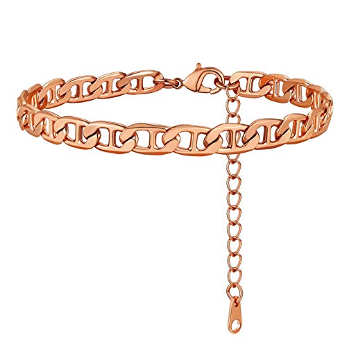 GOLDCHIC JEWELRY Damen Kupfer Fußkette 6mm Breit Mariner Kette Barfuß Strand Knöchel Fußbänder in Rosegold 8.5 Zoll + 5cm Verlängerungskette Verstellbare Knöchel Ketten von GoldChic