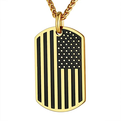 GOLDCHIC JEWELRY Dog Tag Kette Herren Erkennungsmarke Edelstahl Amerikanische Flagge Anhänger Herren Militär Armee Dog Tag Anhänger mit Wunsch Gravur für Männer/Jungen,Kettenlanger 60cm von GOLDCHIC JEWELRY