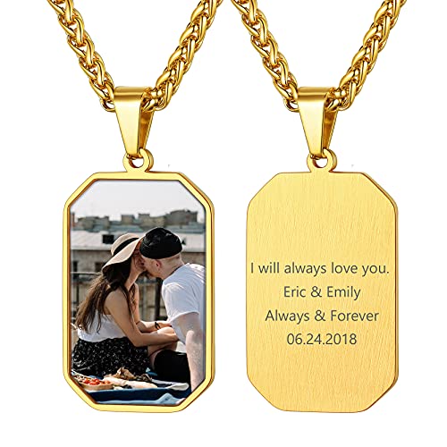 GOLDCHIC JEWELRY Edelstahl Fotogravur Acht Schnittkanten räumlich Anhänger Fotoketten 18K Vergoldet Unisex Personalisierte Halsketten mit Glasschicht 55cm + 5cm Verlängerungskette von GOLDCHIC JEWELRY