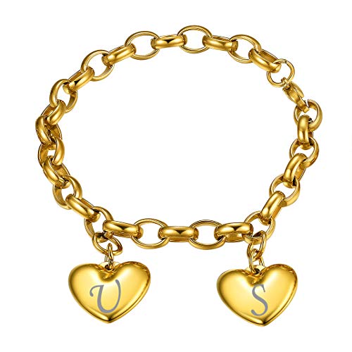 GOLDCHIC JEWELRY Edelstahl Perlenkette Armband mit 1-5 Herz Anhänger Personalisiert Herzanhänger Armband mit Wunsche Gravur,Einstellbar Armband 15.5-22 CM als Geschenker für Damen/Freundin/Mutter von GOLDCHIC JEWELRY