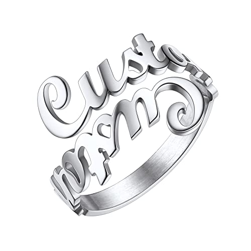 GOLDCHIC JEWELRY Edelstahl einstellbare offene Name Ring personalisierte anpassbare Namensring doppelte Ring mit Name Gravur in Silber Geschenk für Hochzeit Weihnachten Geburtstag von GOLDCHIC JEWELRY