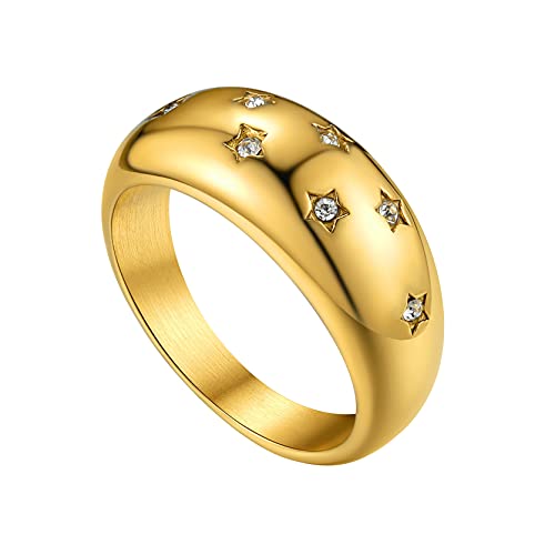 GOLDCHIC JEWELRY Einfacher Kuppelring mit Sterngravur 8.8mm breit Edelstahl Damen Frauen Schlichter Polierter Stapelbarer Fiingerring für Geburtstag Valentinstag Jubiläum Ringgröße 62.1（19.8） in Gold von GOLDCHIC JEWELRY