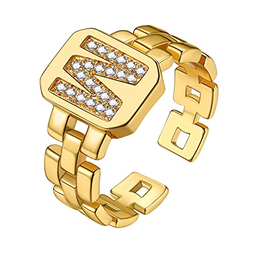 GOLDCHIC JEWELRY Fashion Stapelbarer Anfangsbuchstaben Ring mit Alphabet W Einstellbarer Offener Initiale Alphabet W Siegelring mit Zirkonia Dekoriert für Geburtstag Valentinstag Jubläum von GOLDCHIC JEWELRY