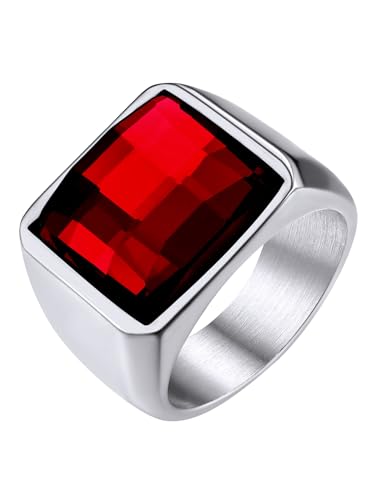 GoldChic Gravur Ring Damen Herren Edelstahlring Siegelring mit Geburtsstein 15MM breit Eheringe 54mm Solitärring Bandring Schmuck von GoldChic