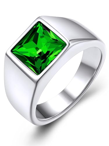 GoldChic Gravur Ring Damen Herren Edelstahlring Siegelring mit Geburtsstein 8MM breit Eheringe 54mm Solitärring Bandring Schmuck Accessoires von GoldChic