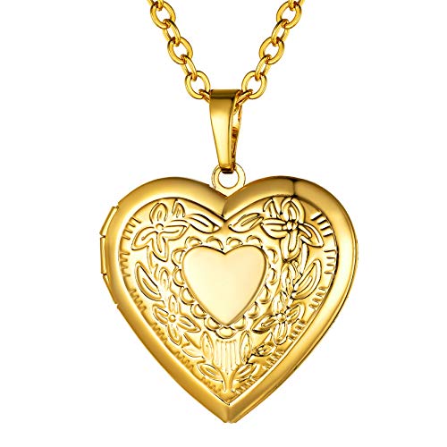 GOLDCHIC JEWELRY Herz Medaillon Kupfer Damen Halskette mit Bild zum aufklappen 18K Vergoldet Herzanhänger Halskette Kettenanhänger für Damen Mädchen von GOLDCHIC JEWELRY